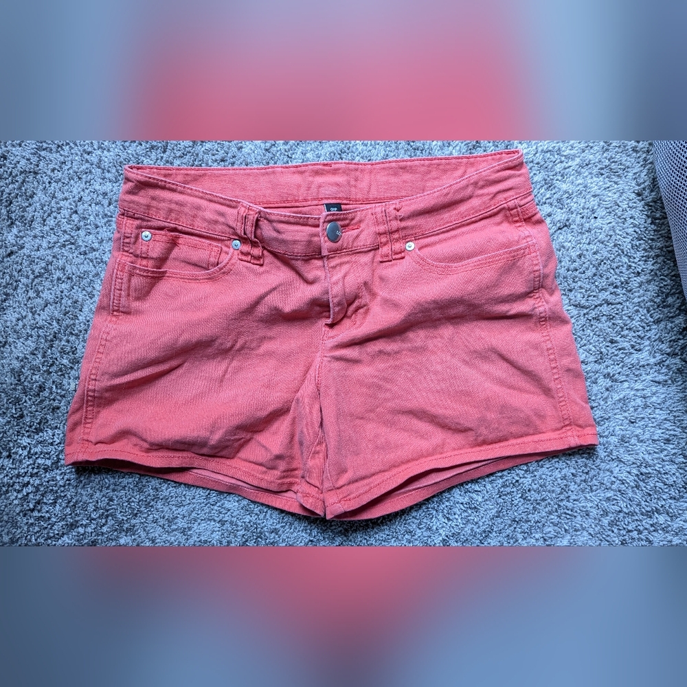 Women's coral denim shorts